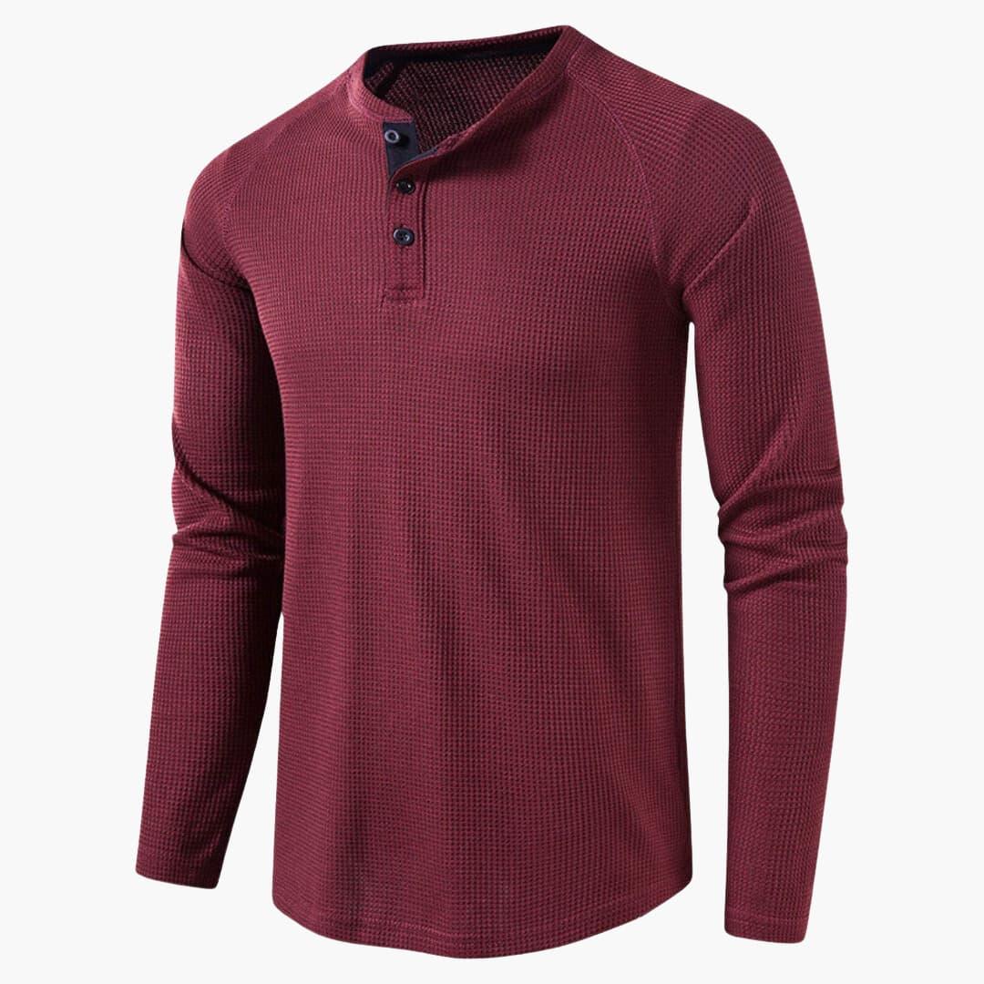 Camiseta de hombre con cierre de botones a medio pecho y mangas largas para un estilo moderno