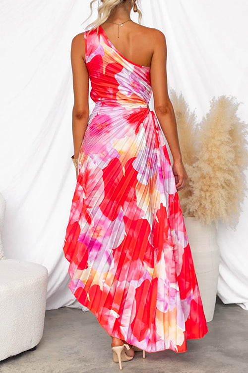 Vestido largo asimétrico sin mangas con estampado y diseño de un solo hombro ideal para un look elegante