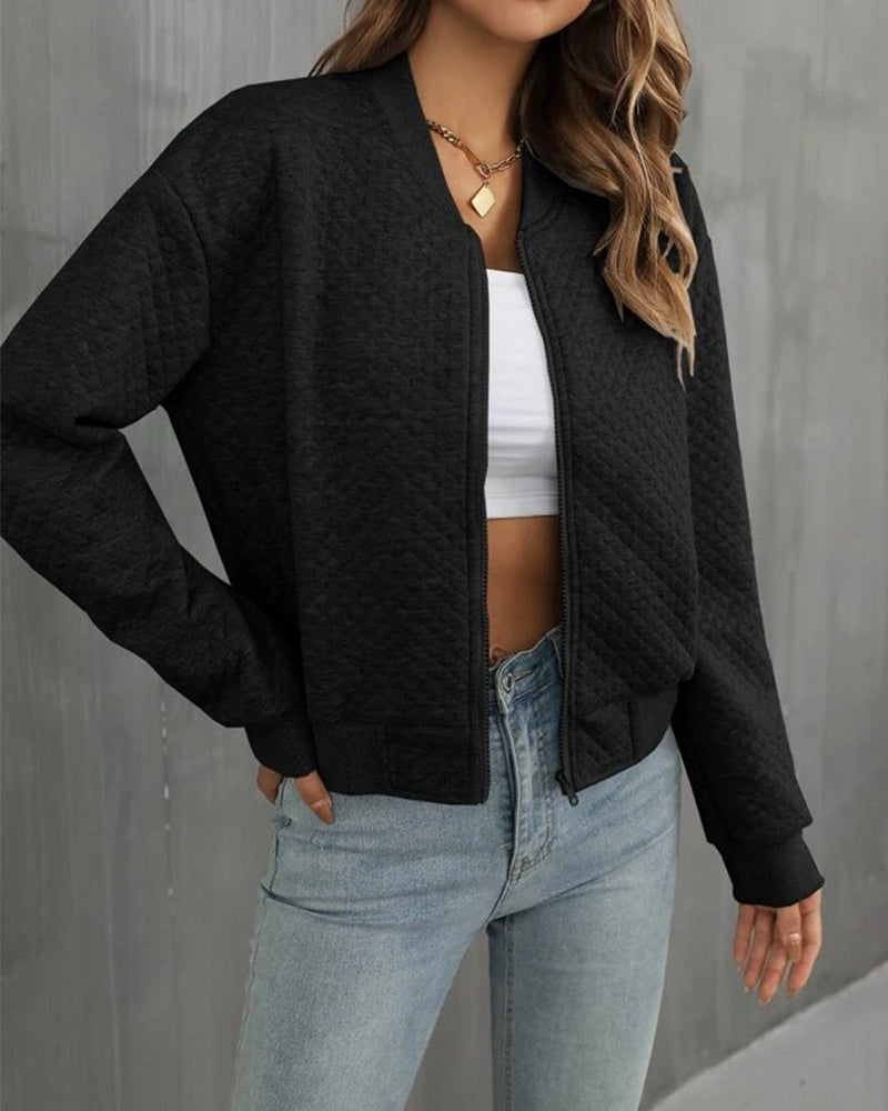 Chaqueta corta para mujer con cremallera y cuello redondo en estilo moderno