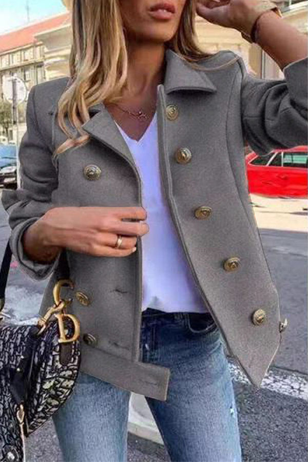 Chaqueta Casual de Color Sólido con Parche y Hebilla, Cuello Caído para Mujer