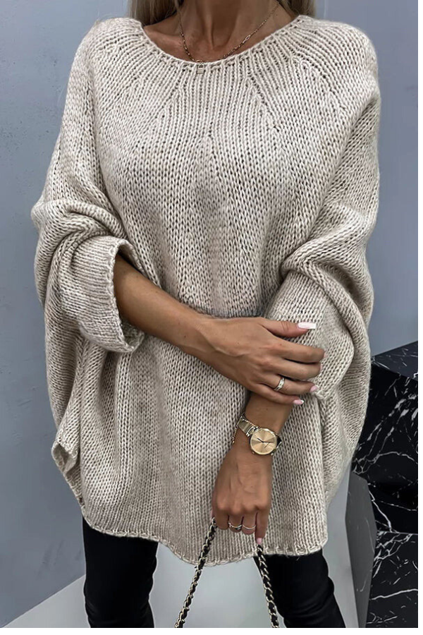 Suéter Poncho de Punto Suelto con Cuello Redondo - Ideal para Todas las Estaciones