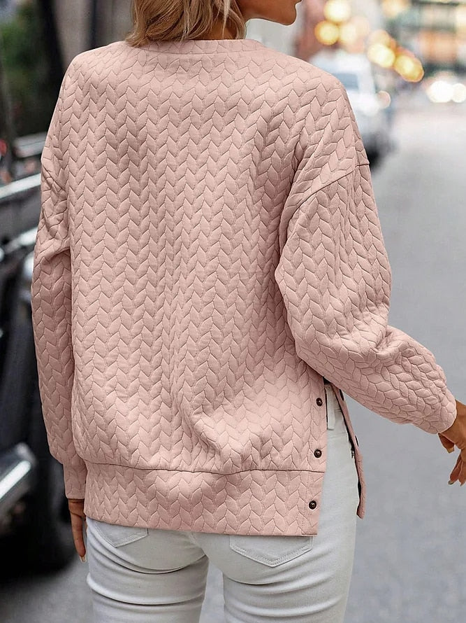 Sudadera Larga de Manga para Mujer - Top de Cuello Redondo en Color Sólido Rosa