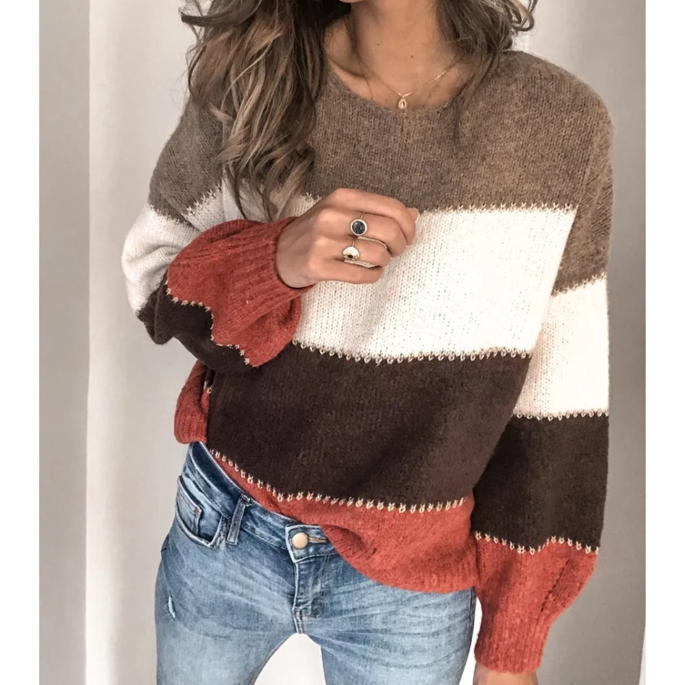 Suéter informal con bloques de color para mujer