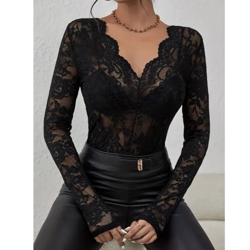 Blusa elegante para mujer con mangas largas y detalles calados