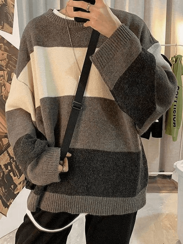Suéter de Punto de Manga Larga con Rayas para Hombre - Detalles en Contraste, Estilo y Comodidad