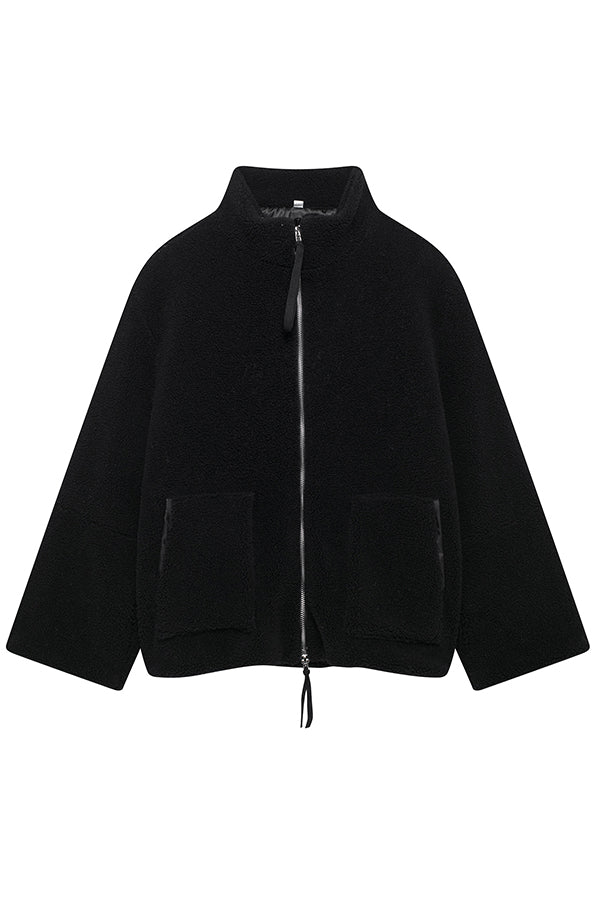 Abrigo Holgado de Color Sólido con Cuello Alto, Mangas Largas y Bolsillos para Mujeres Elegantes