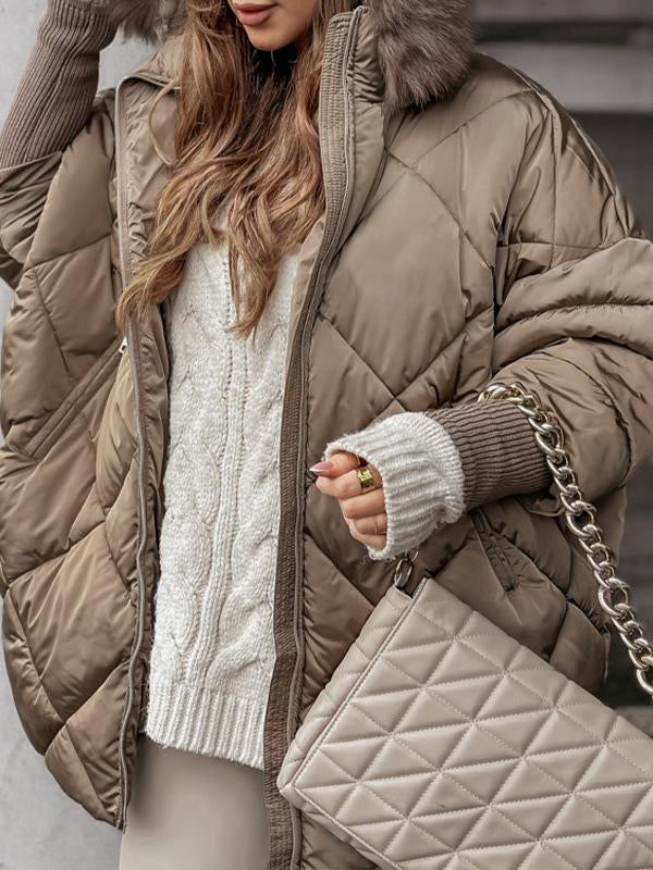 Chaqueta de Invierno con Capucha y Cremallera para Mujeres – Elegante Diseño de Diamante
