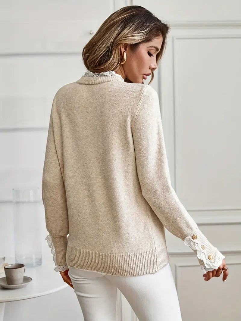 Suéter elegante para mujer con cuello redondo y diseño moderno de mangas y cuello