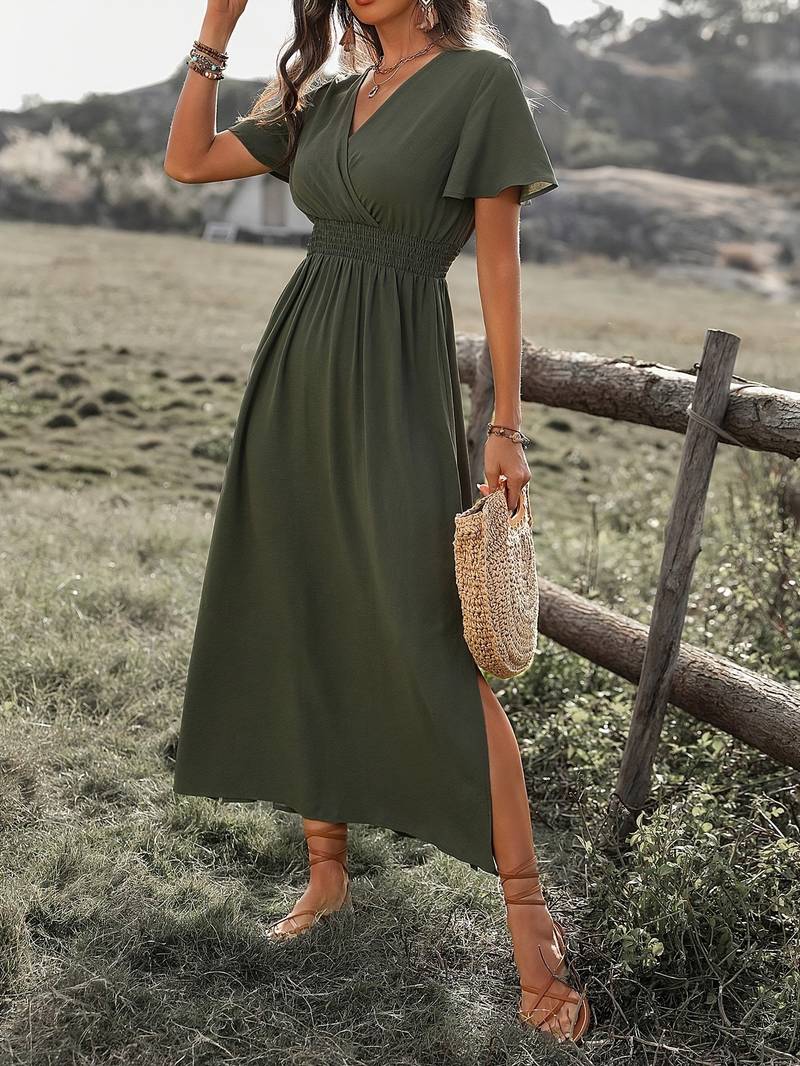 Vestido largo casual para mujer con diseño moderno y mangas amplias