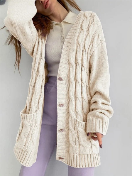 Cárdigan extragrande para mujer con botones de corazón: jersey de punto cálido para otoño e invierno