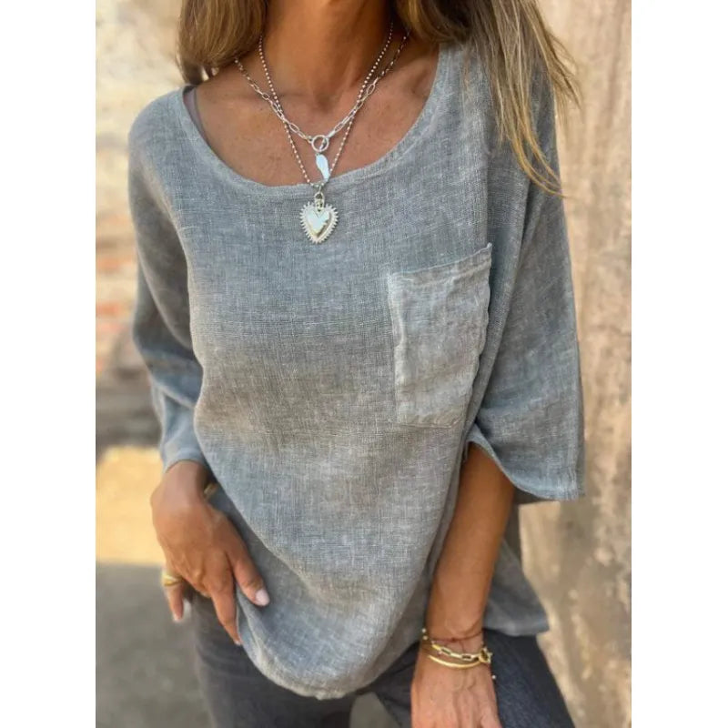 Shannon - Blusa con Cuello en V y Bolsillos de Lentejuelas