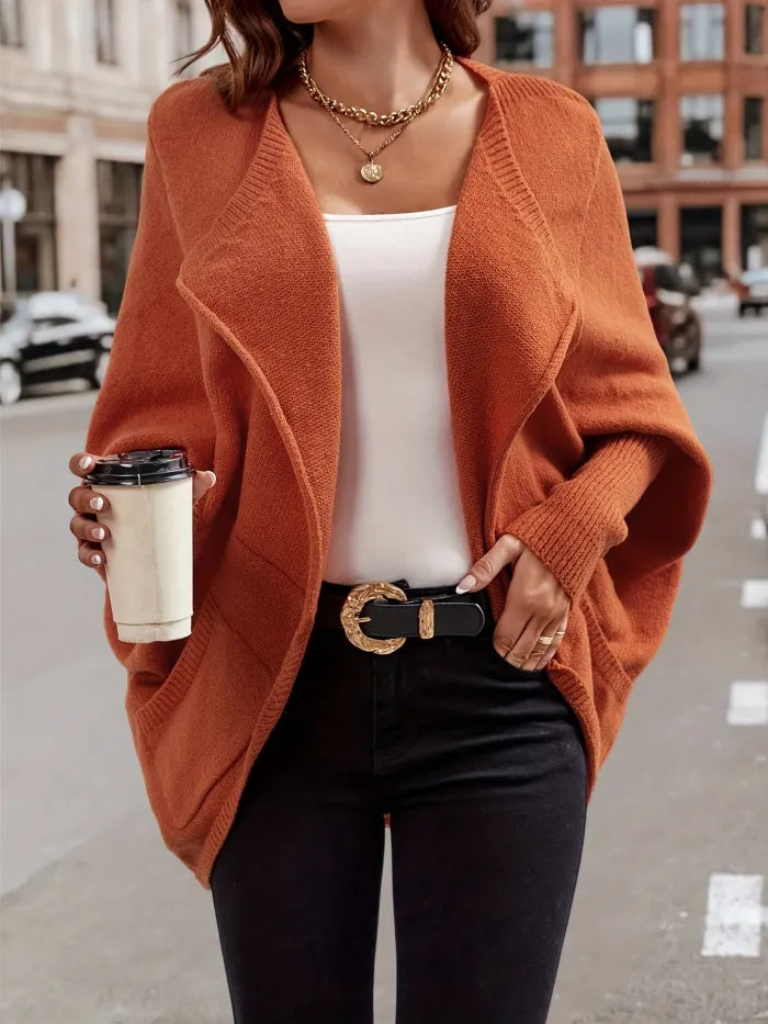 Cárdigan de Punto con Bolsillos para Mujeres - Chaqueta de Manga Murciélago Casual para Otoño e Invierno