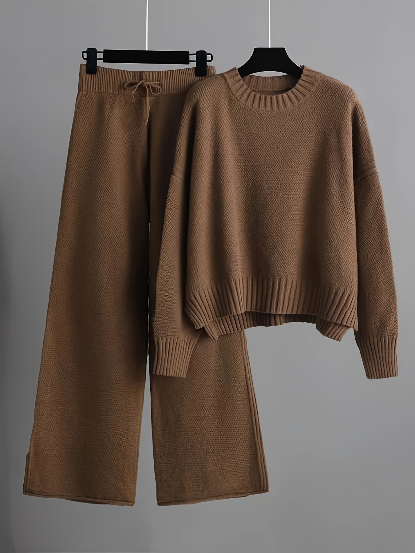 Conjunto elegante de jersey y pantalones anchos para mujer
