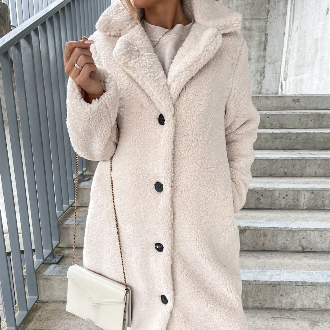Chaqueta de Mujer de Manga Larga con Solapa y Forro de Piel, Ideal para Invierno – Abrigo Suave