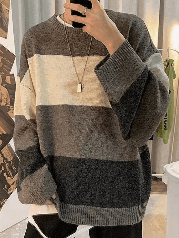 Suéter de Punto de Manga Larga con Rayas para Hombre - Detalles en Contraste, Estilo y Comodidad