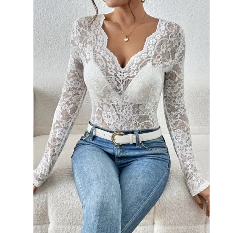 Blusa elegante para mujer con mangas largas y detalles calados