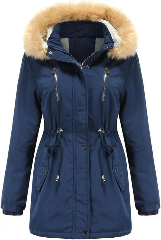 Elegante abrigo largo de mujer con capucha para invierno