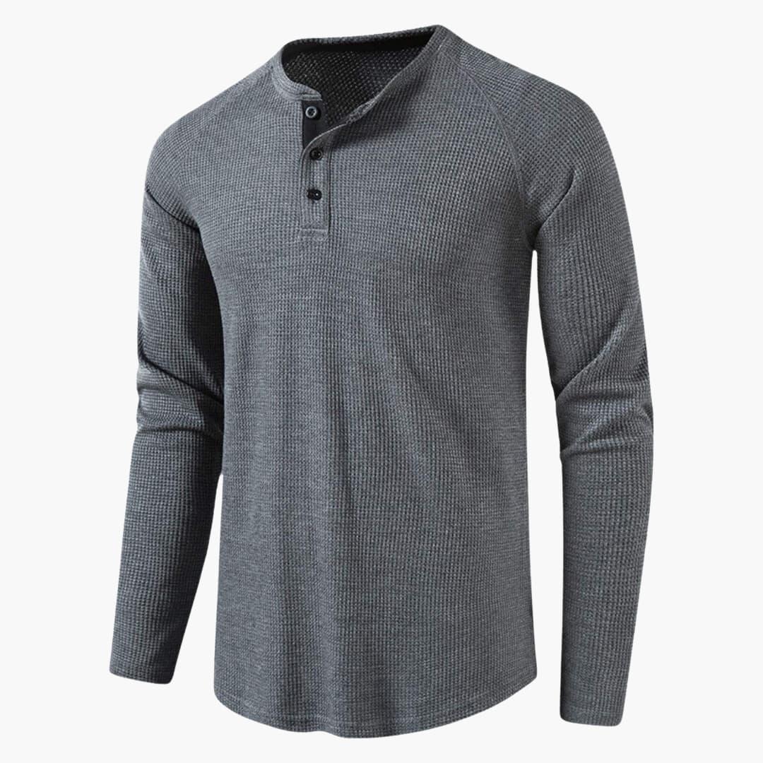 Camiseta de hombre con cierre de botones a medio pecho y mangas largas para un estilo moderno