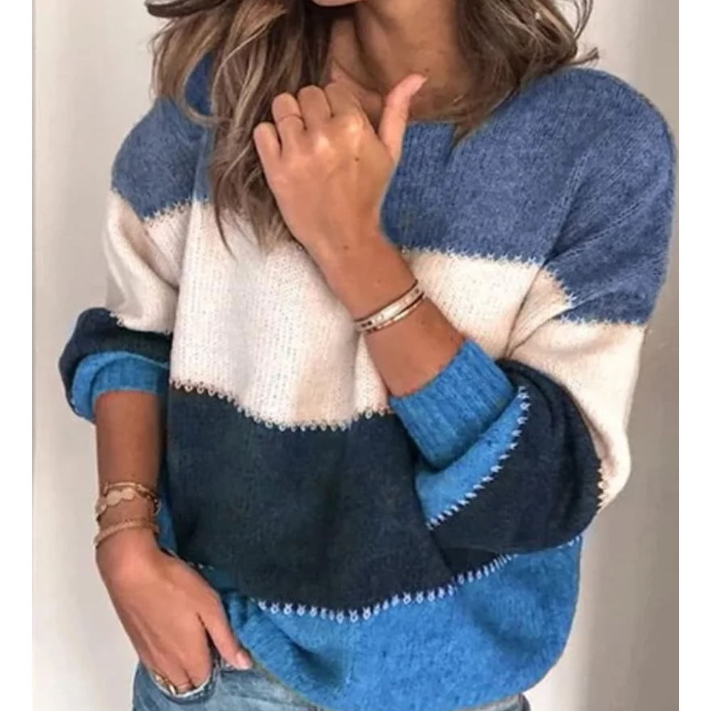 Suéter informal con bloques de color para mujer
