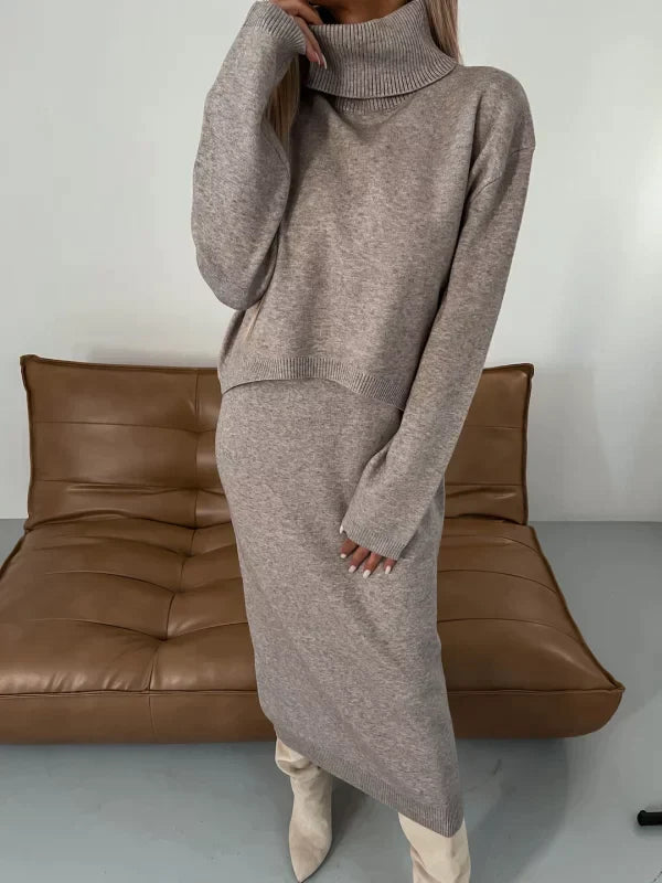 Conjunto moderno de vestido elegante y suéter de cuello alto