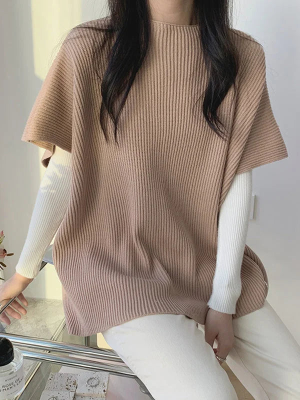 Top Informal Suelto con Cuello Redondo y Mangas Cortas - Color Sólido