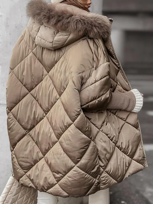 Chaqueta de Invierno con Capucha y Cremallera para Mujeres – Elegante Diseño de Diamante