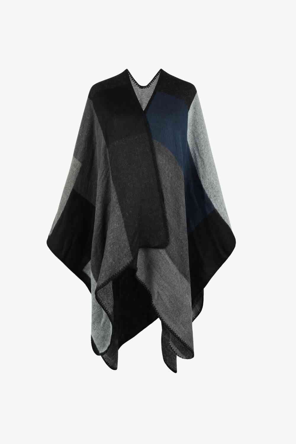 Poncho de bloques de color con parte delantera abierta