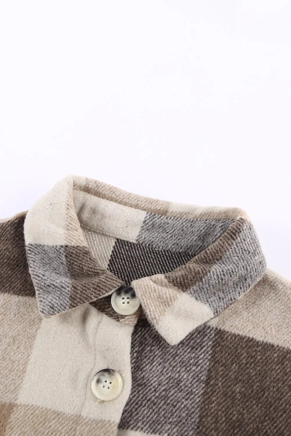 Chaqueta de Cuadros en Bloque de Color Caqui para un Estilo de Invierno Sin Esfuerzo