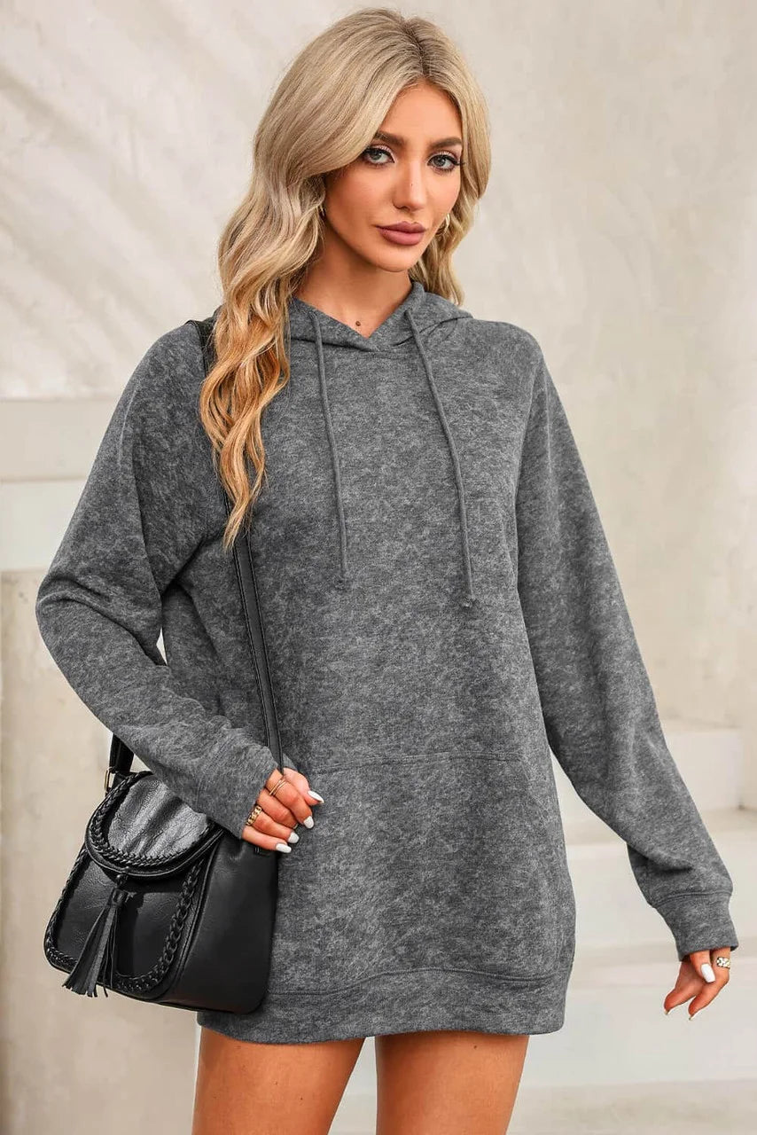 Sudadera con Capucha Gris de Lavado Mineral con Bolsillo Canguro y Cordón