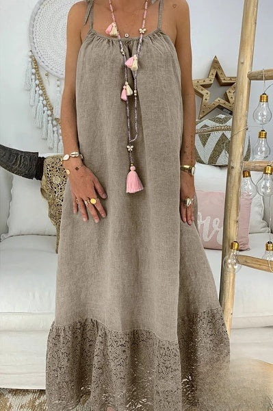 Raquel - Elegante Vestido Camisa con Nudo y Paneles de Encaje