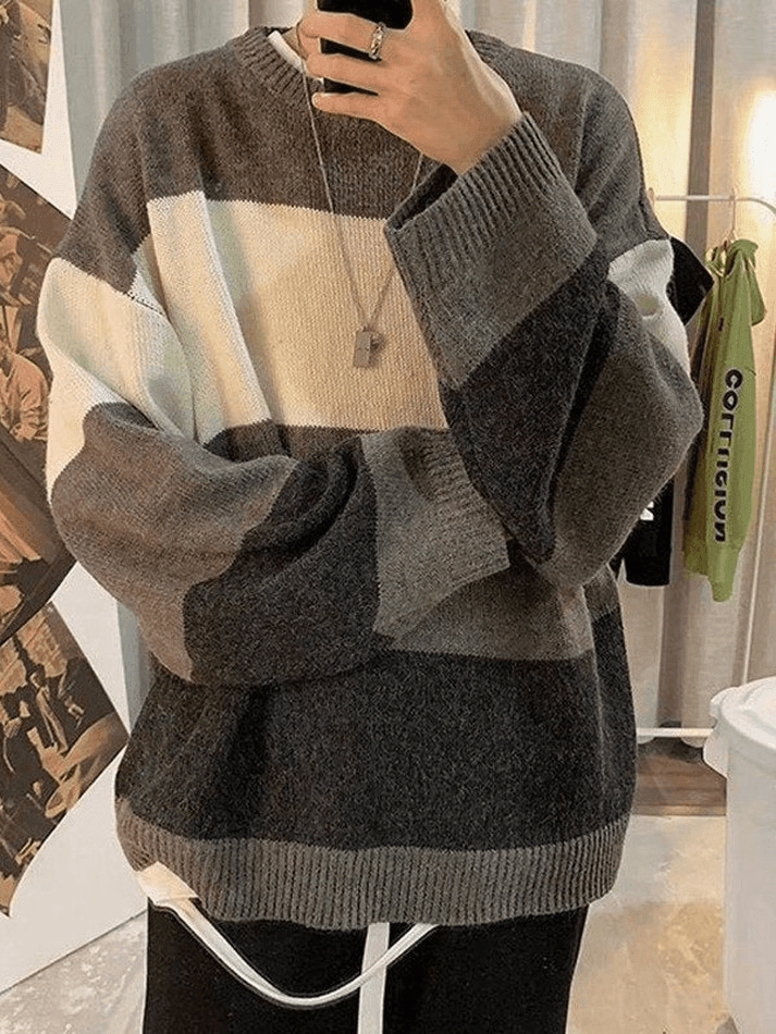 Suéter de Punto de Manga Larga con Rayas para Hombre - Detalles en Contraste, Estilo y Comodidad