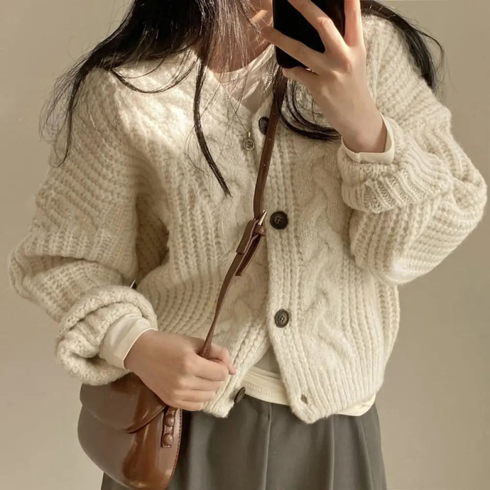 Cárdigan ligero de punto trenzado para mujer de estilo informal