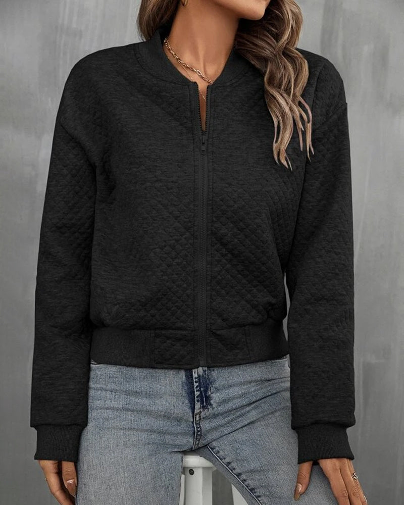 Chaqueta corta para mujer con cremallera y cuello redondo en estilo moderno