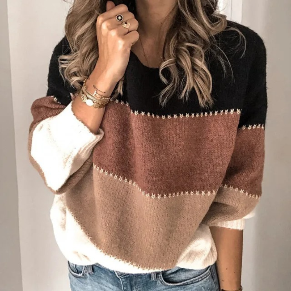Suéter informal con bloques de color para mujer