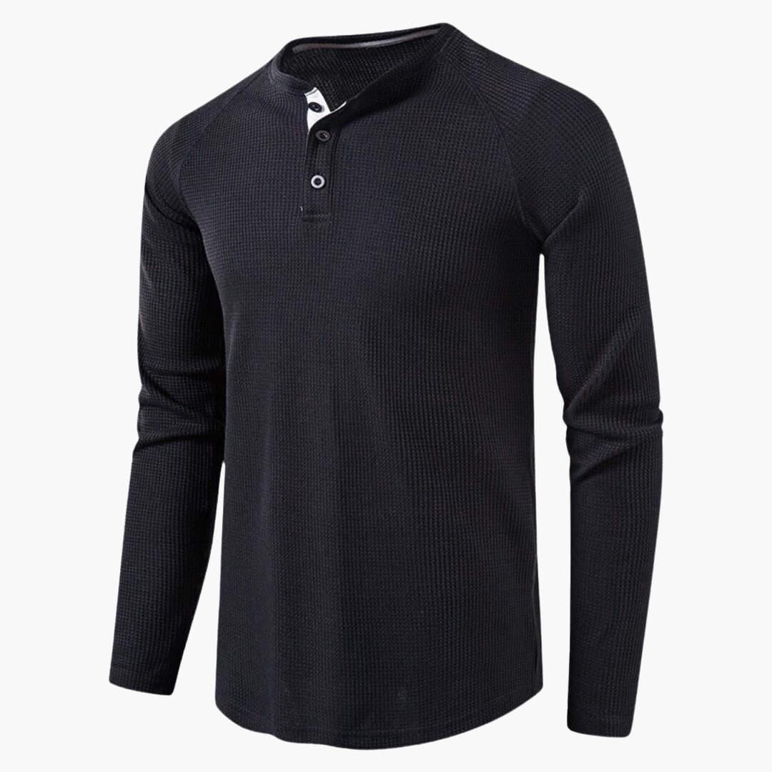 Camiseta de hombre con cierre de botones a medio pecho y mangas largas para un estilo moderno