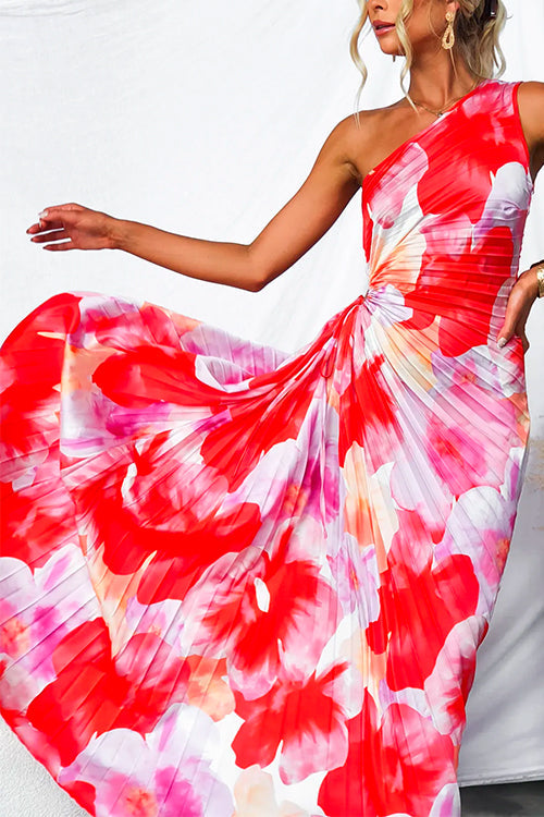 Vestido largo asimétrico sin mangas con estampado y diseño de un solo hombro ideal para un look elegante