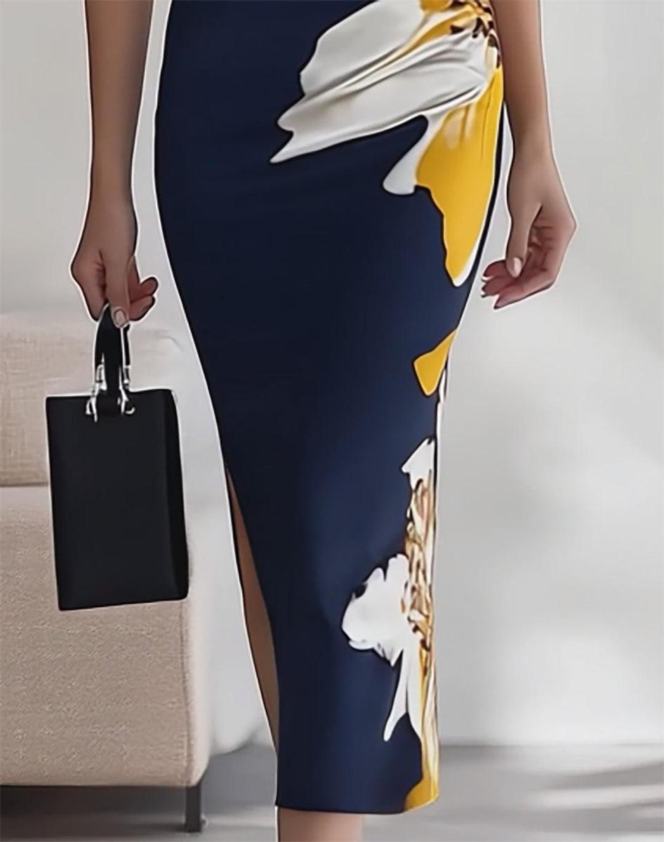 Vestido largo sin mangas con estampado floral elegante ideal para ocasiones especiales