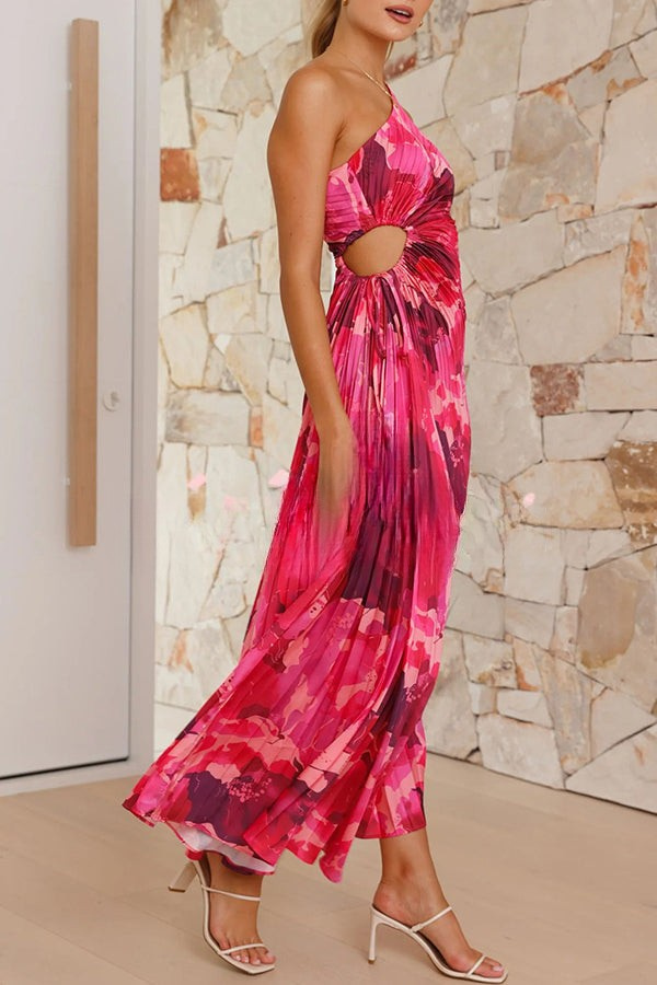 Vestido largo asimétrico con estampado floral lazo ajustable y detalle de aberturas elegante para eventos especiales