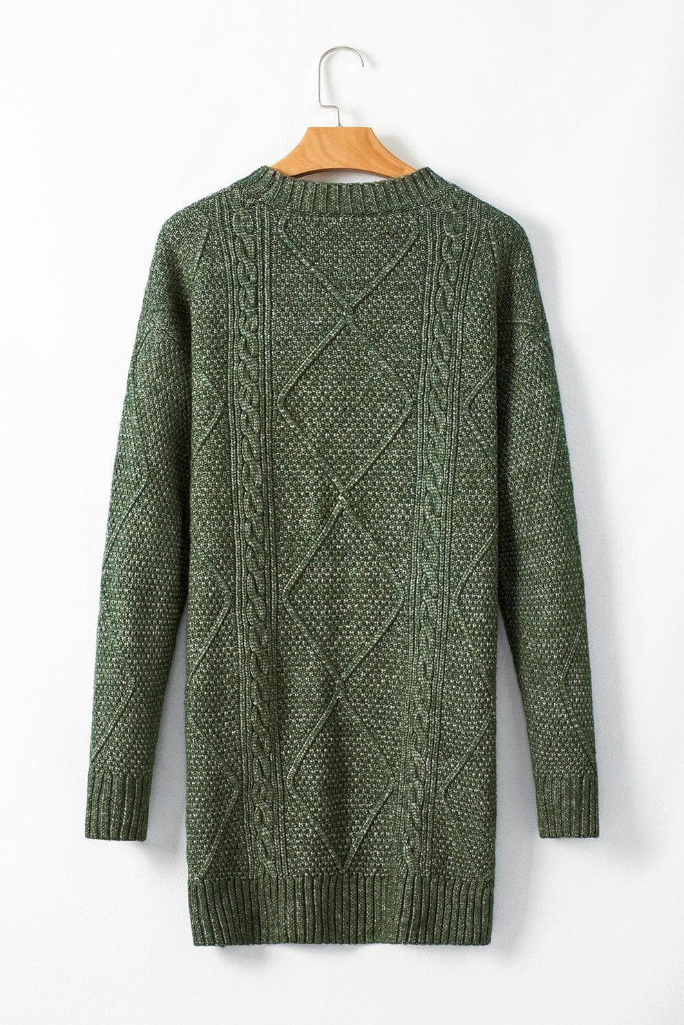 Vestido de Suéter Oversized de Punto de Cable en Verde Salvia para Mujeres