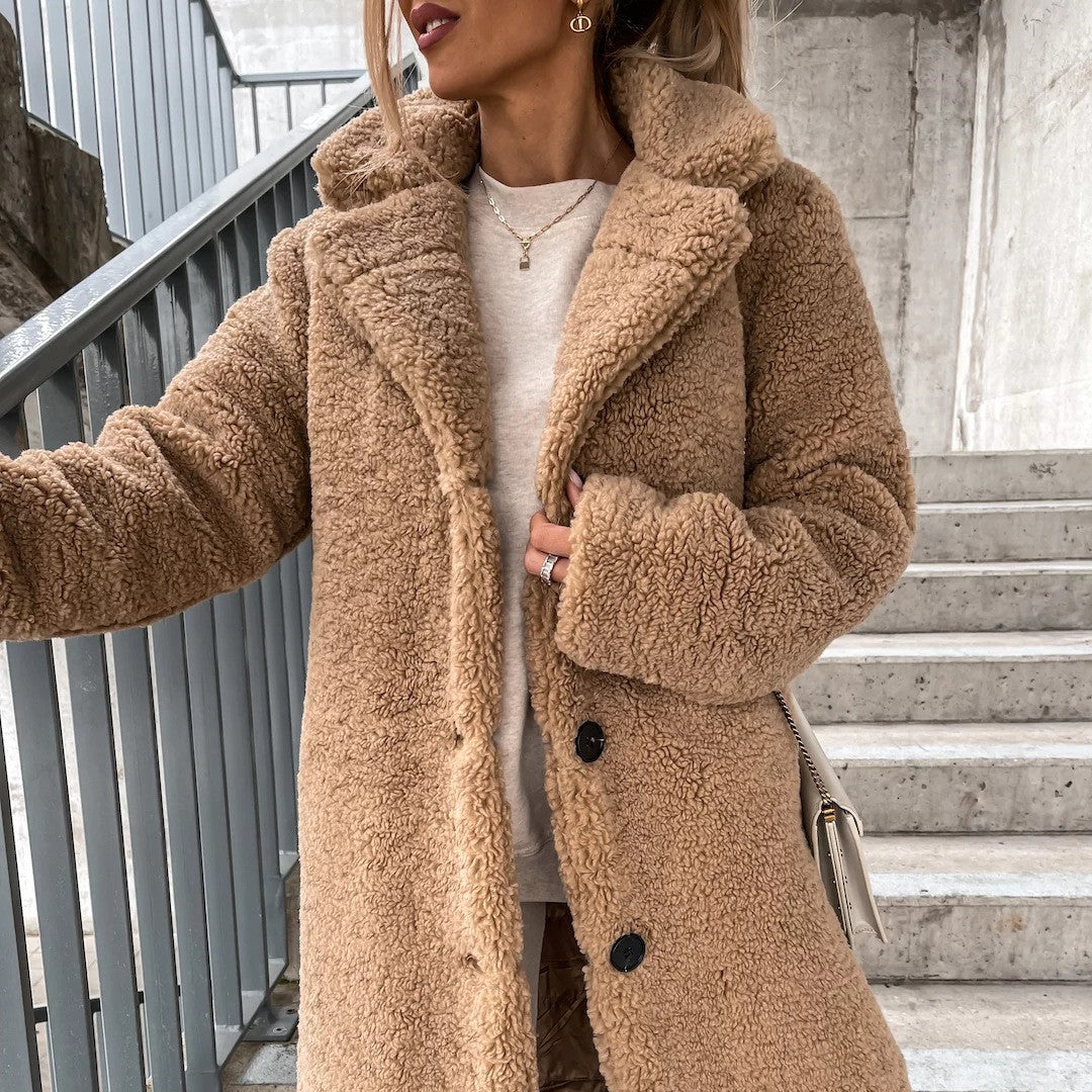 Chaqueta de Mujer de Manga Larga con Solapa y Forro de Piel, Ideal para Invierno – Abrigo Suave