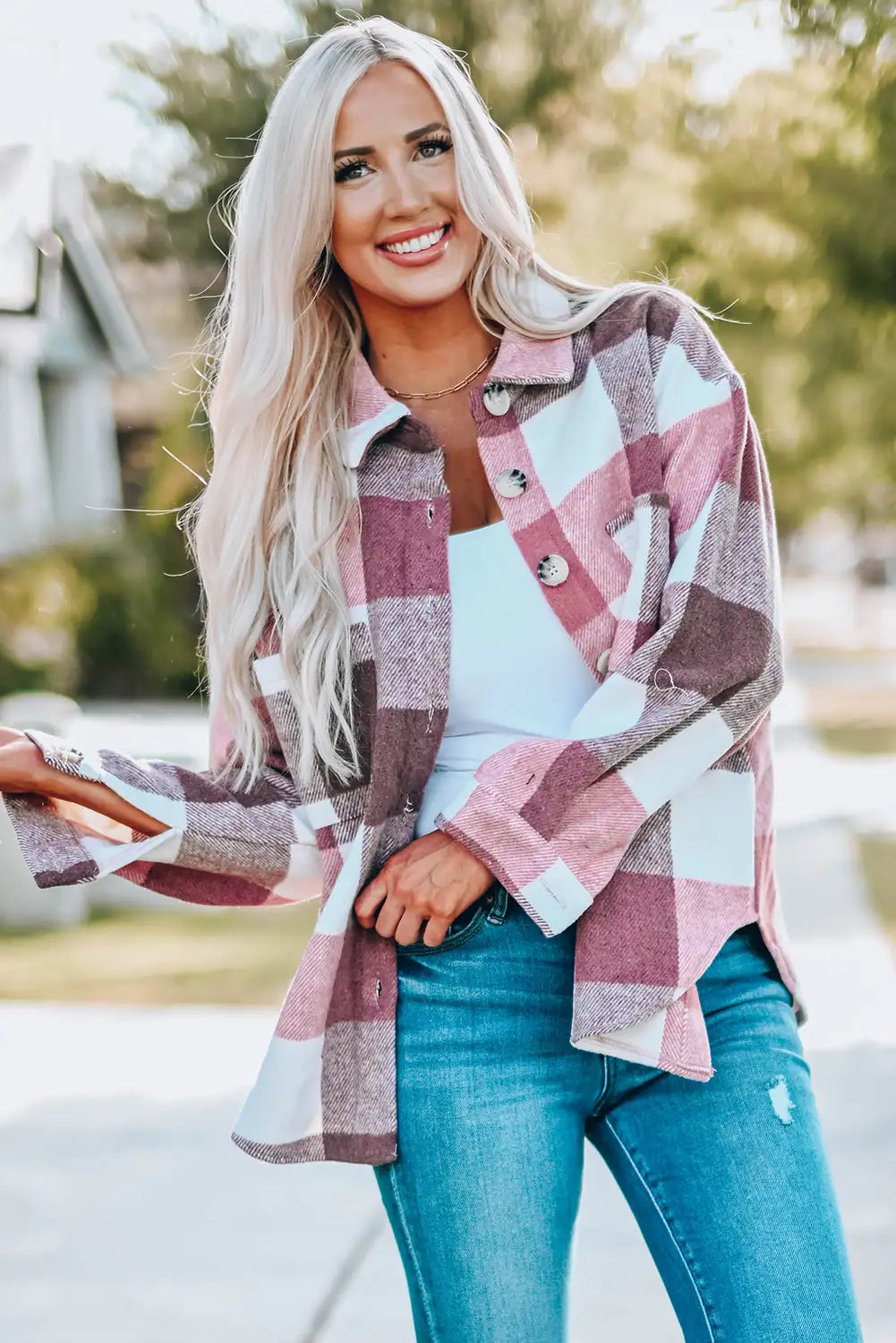 Chaqueta de Cuadros en Bloque de Color Caqui para un Estilo de Invierno Sin Esfuerzo