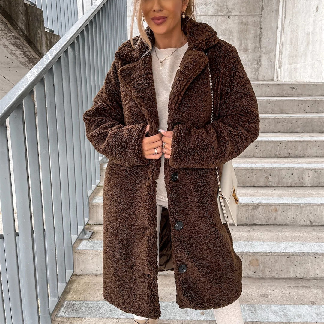 Chaqueta de Mujer de Manga Larga con Solapa y Forro de Piel, Ideal para Invierno – Abrigo Suave