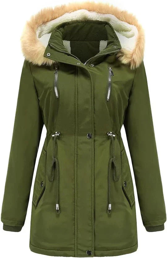Elegante abrigo largo de mujer con capucha para invierno