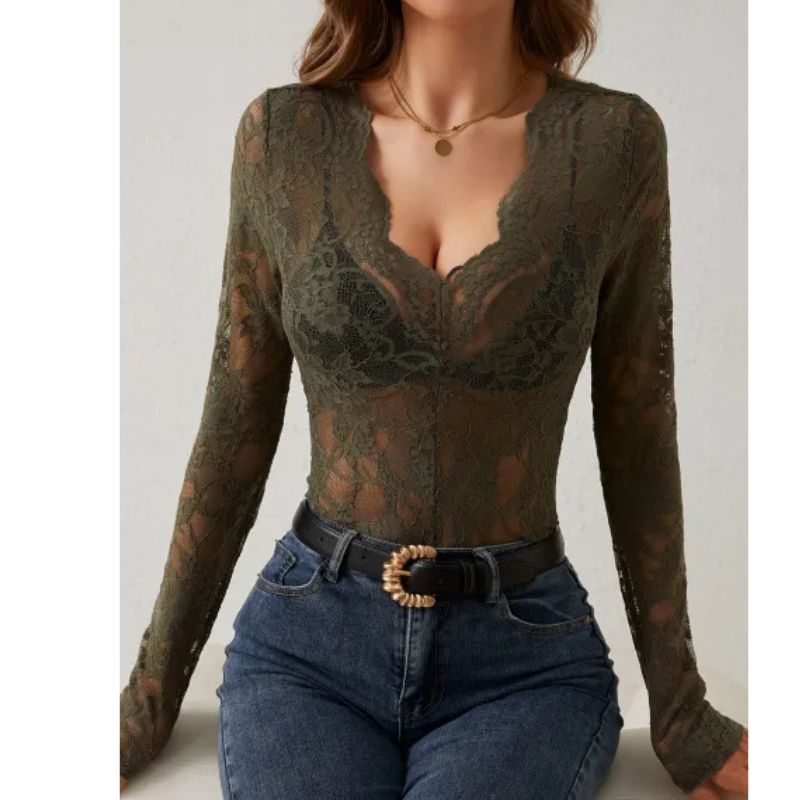 Blusa elegante para mujer con mangas largas y detalles calados