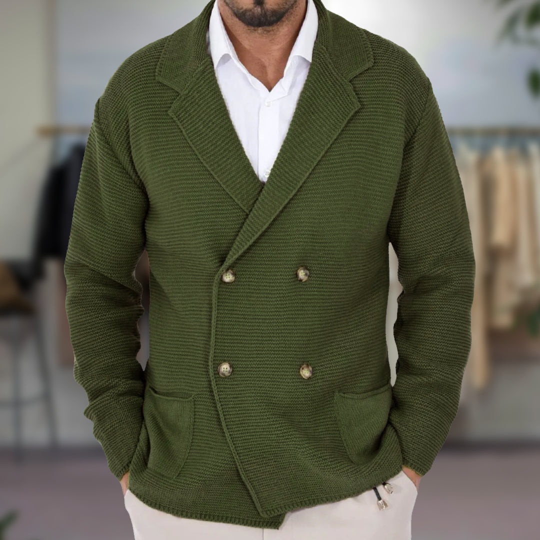 Cardigan Elegante con Botones Cruzados y Solapa para Hombre