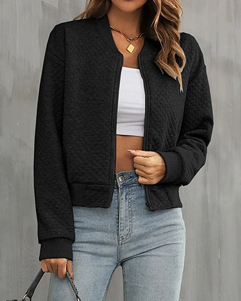 Chaqueta corta para mujer con cremallera y cuello redondo en estilo moderno