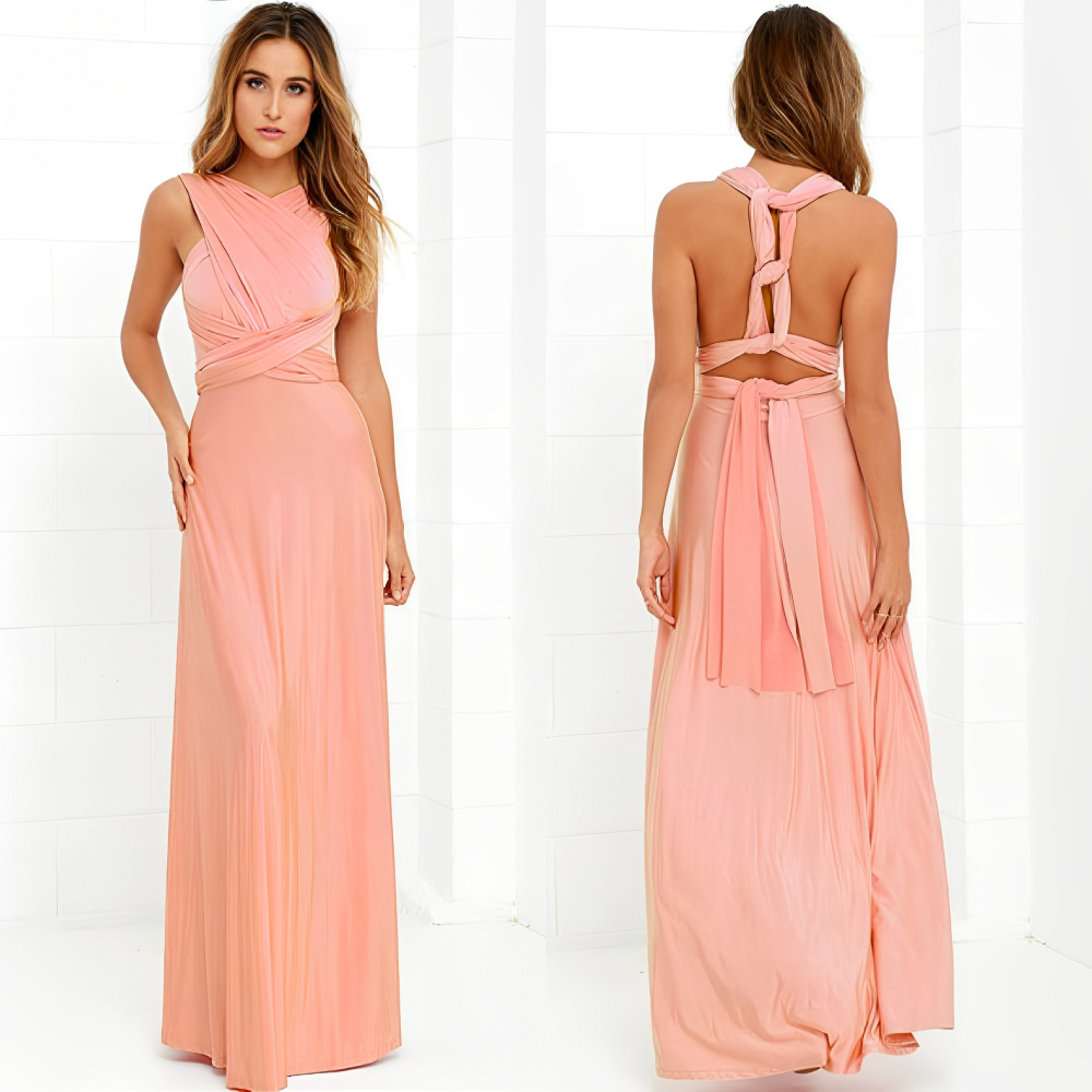 Vestido largo elegante de noche sin mangas con espalda descubierta