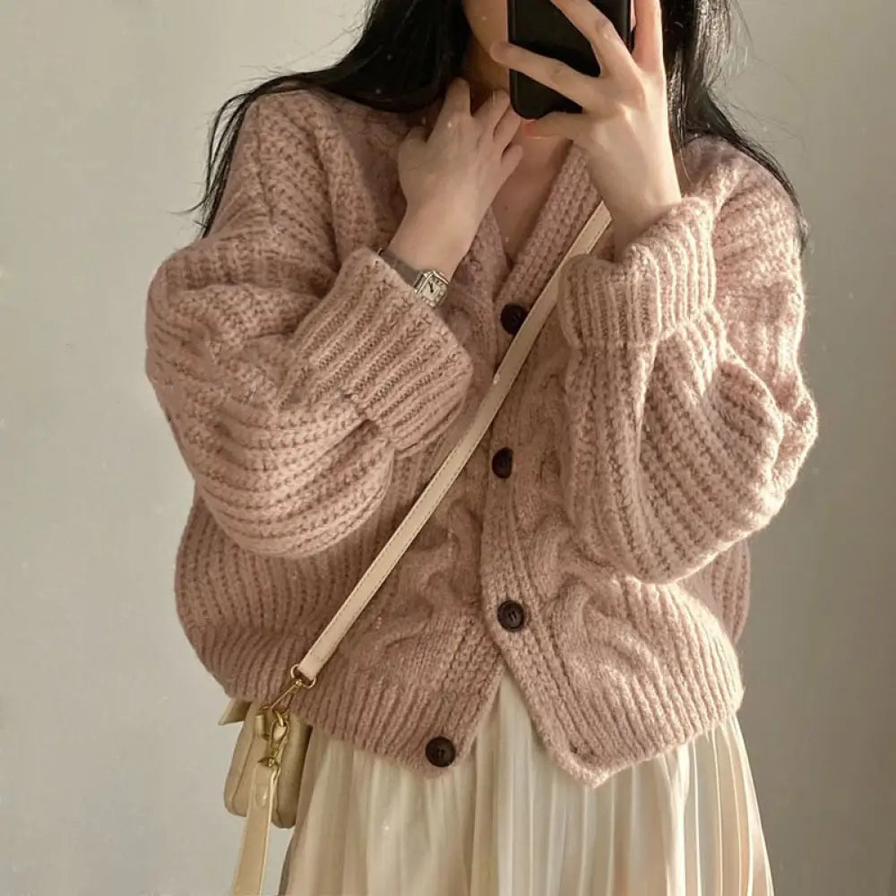 Cárdigan ligero de punto trenzado para mujer de estilo informal