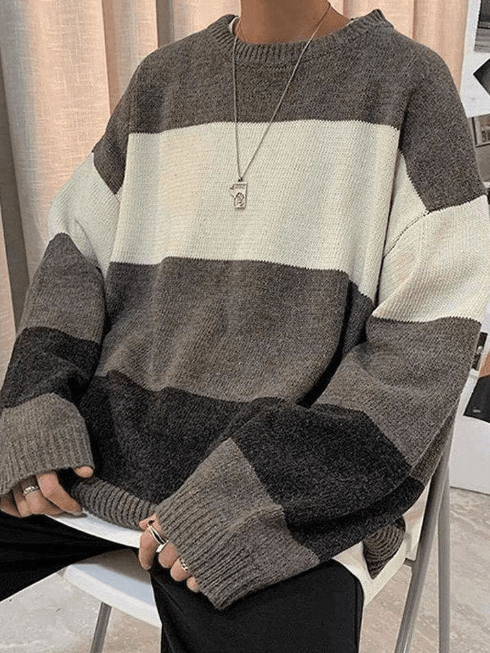 Suéter de Punto de Manga Larga con Rayas para Hombre - Detalles en Contraste, Estilo y Comodidad
