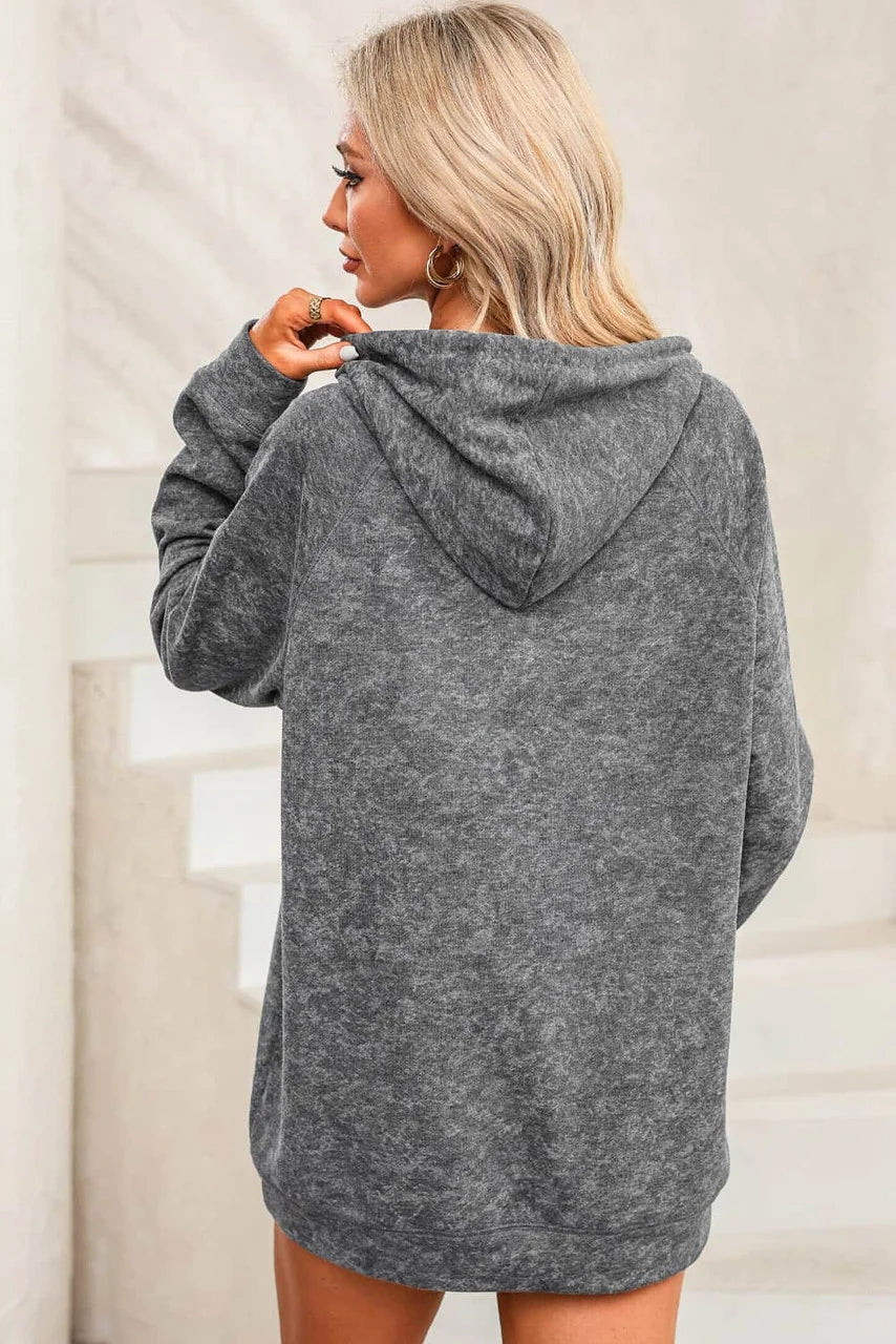 Sudadera con Capucha Gris de Lavado Mineral con Bolsillo Canguro y Cordón